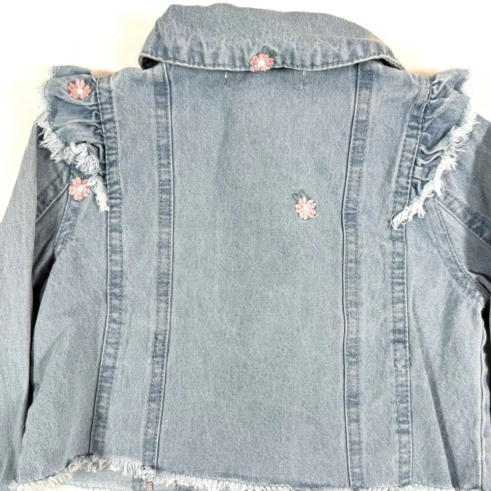 CUPCAKES AND CASHMERE Toddler Girls'‎ Denim Ruffle Raw Hem Floral Jacket Size 3T